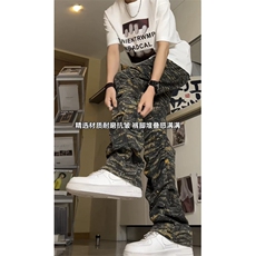 褶皱迷彩拉链微喇牛仔裤做旧水洗美式cleanfit机能工装裤005P55，男装牛仔裤，电商D256A(原A064A)