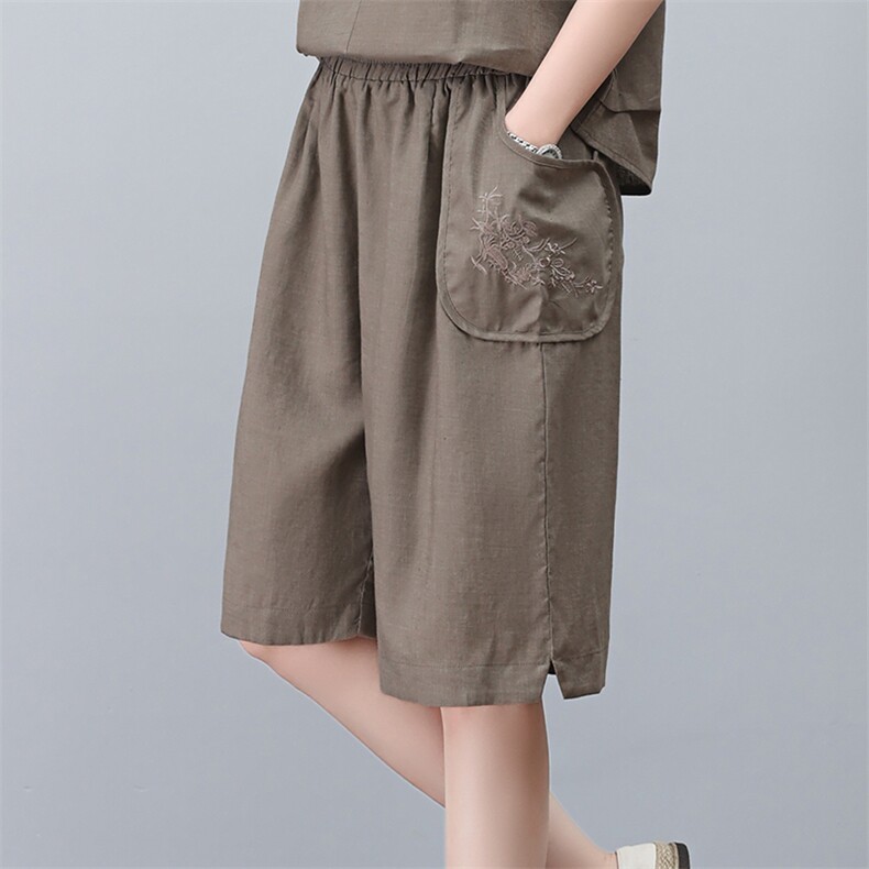 刺绣五分裤女2023年新款夏季薄款裤子时尚休闲裤妈妈今年流行短裤，女装短裤/热裤，忆绮罗