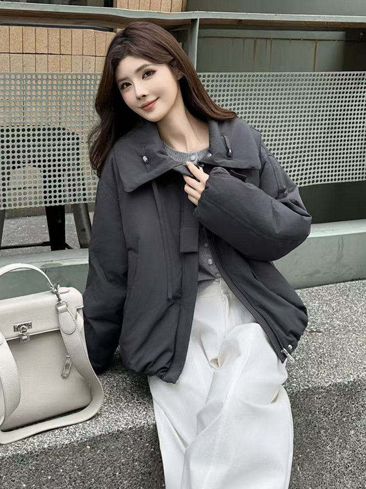 时尚立领短款羽绒服女2025冬新款小个子宽松显瘦保暖白鸭绒外套,女装羽绒服,琦鑫阁（原依鑫阁）