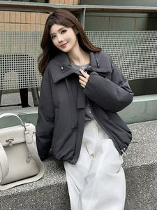 时尚立领短款羽绒服女2025冬新款小个子宽松显瘦保暖白鸭绒外套图片