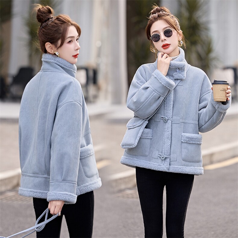 现货新款2025年冬季鹿皮绒皮毛一体加厚加绒棉衣配包包，女装棉衣/棉服，蓝诺裳