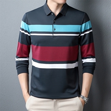 男士长袖翻领T恤2026秋季条纹爸爸装polo衫商务休闲夏装上衣，男装T恤，电商B212（原钱塘6029）