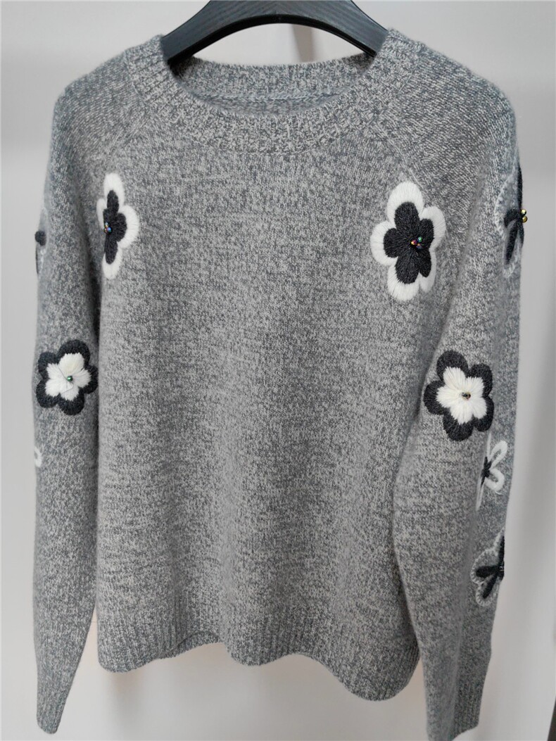 立体刺绣花朵时尚针织衫百搭常规，女装针织衫/毛衣，米田羊绒