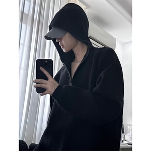 半拉链连帽针织衫宽松长袖卫衣美式休闲百搭套头毛衣外套JMY02图片