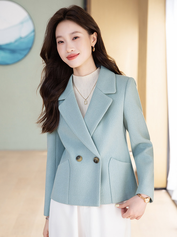 2025秋装新款气质百搭小个子短款羊毛呢西装外套女,女装短外套,时尚风爆