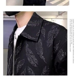 痞帅男士翻领夹克黑白色高级感帅气青年外套印花纯色夹克衫春装潮图片