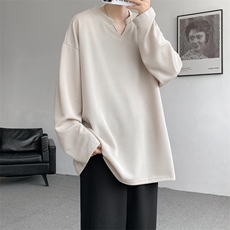 8XL-M长袖打底衫T恤V领针织体恤麦穗条卫衣加肥加大码TX3102特P35，男装T恤，电商B238