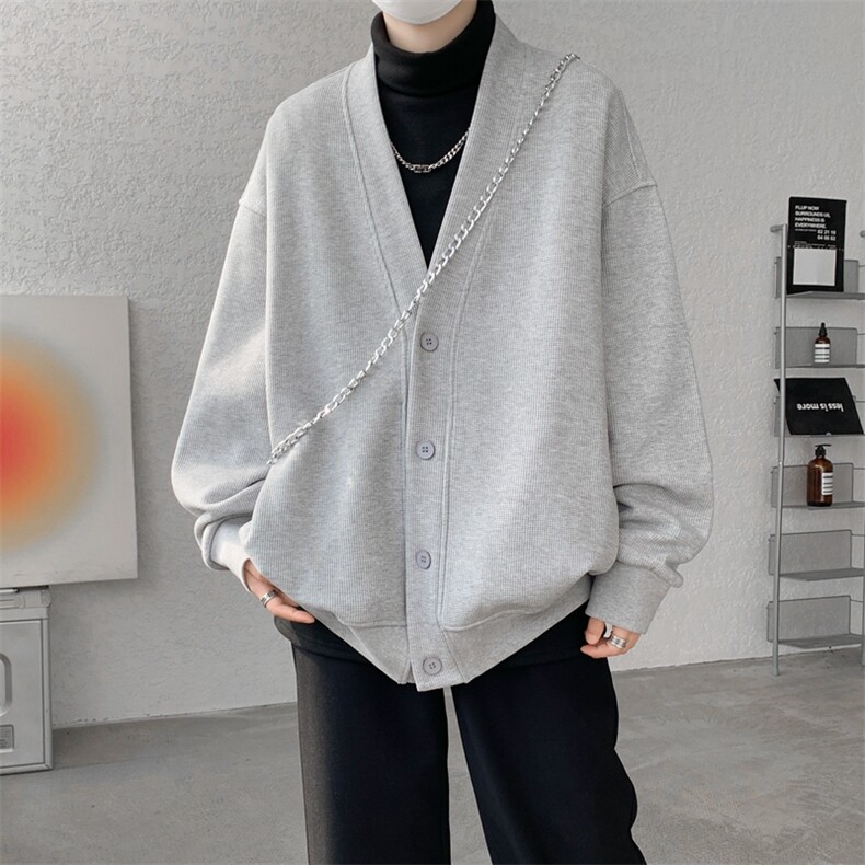 纯色开衫外套M~8XL大码高级感重磅宽松华夫格慵懒卫衣KS2101/P60,女装短外套,电商B238