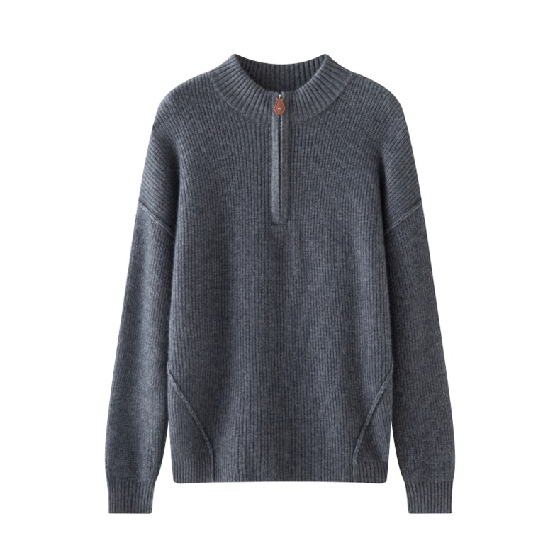 2025年秋季时尚休闲百搭元宝针半拉链，女装针织衫/毛衣，圣暖羊绒