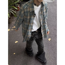 日系ins简约原宿潮流文艺气质时尚慵懒百搭流行纯棉格子衬衫新款，男装Polo衫，星座1210-1
