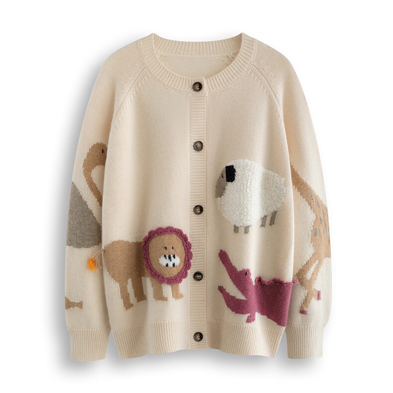 2025秋冬百搭时尚简约提花开衫动物，女装羊绒衫，绒默