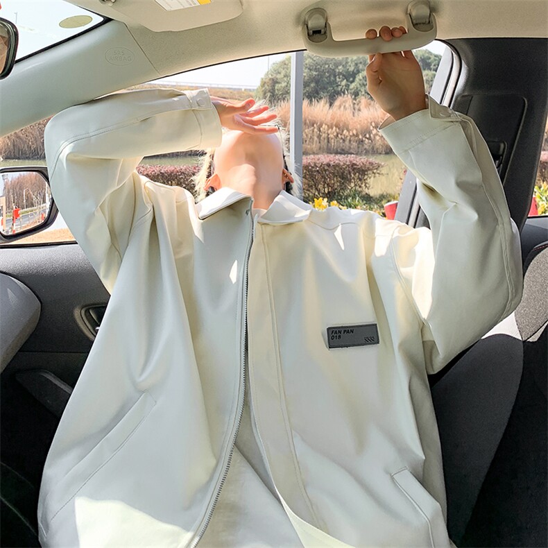 2025秋冬装新款宽松贴标PU皮衣夹克机车男外套PY666/特P65杏色,男装皮衣,电商A094