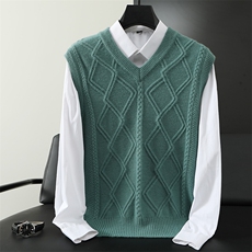 2025年秋季新款时尚都市V领针织麻花马甲，男装针织衫/毛衣，江杉羊绒