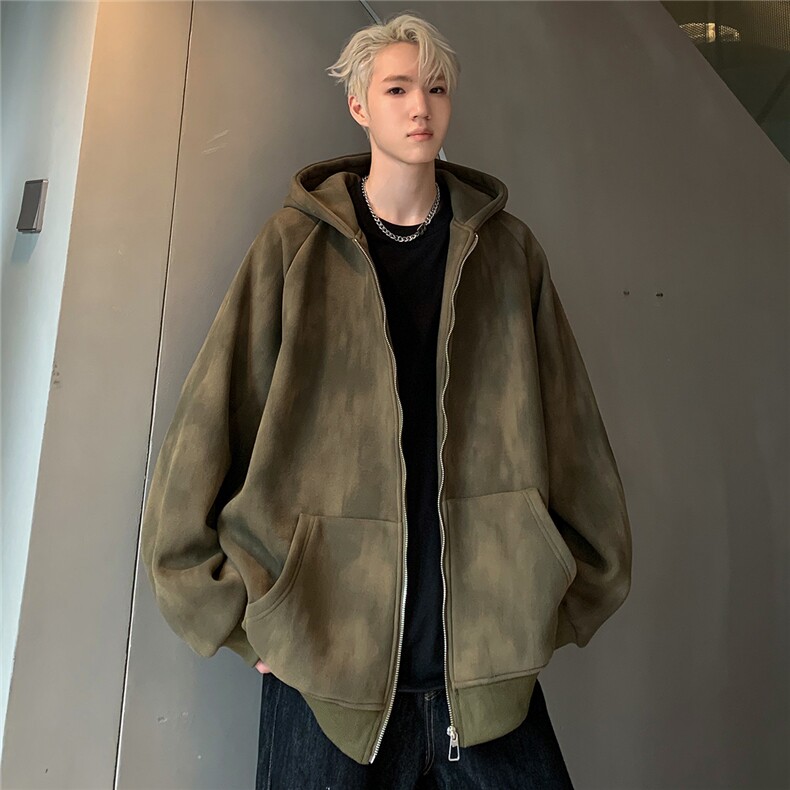秋装美式宽松连帽卫衣美式复古扎染做旧脏脏情侣外套JK91-P78,女装短外套,电商C307A