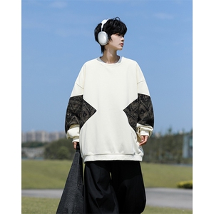 8XL-M 春秋季圆领拼接撞色民族风卫衣男新款潮牌上衣服WY005P58图片