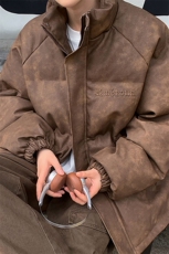 港风PU皮复古做旧设计钢印棉衣男MY77096P130控198抖控228，男装棉衣，星座227-7