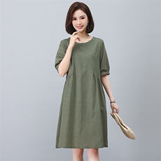 小个子新中式国风棉麻连衣裙2025夏季新款宽松遮肚子显瘦亚麻裙子，女装连衣裙，独衣靓