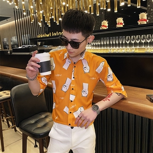 312A-112-P55 新款社会小伙中袖衬衫韩版潮流男士五分袖衬衣C图片