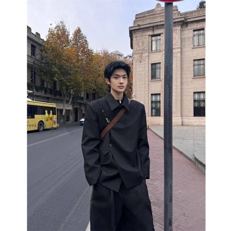 现货自制TWOWUS不对称高级感翻领小西装新中式休闲西服图片