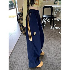 三条杠运动休闲裤子女春秋款高街直筒长裤宽松显瘦阔腿裤KG46，男装休闲裤，星座1116A（原606A-3）