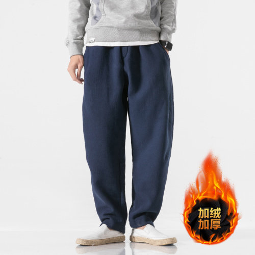 20秋冬大码棉麻日系加绒加厚运动休闲哈伦裤男风港风K30/P85,男装休闲裤,钱塘713