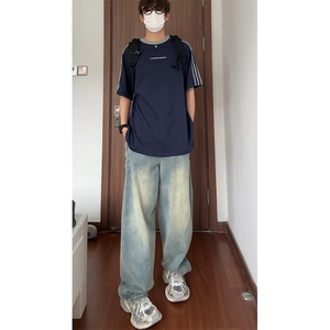 24T101-特P45 夏装潮流圆领领口手工钉珠装饰男女短袖T恤图片