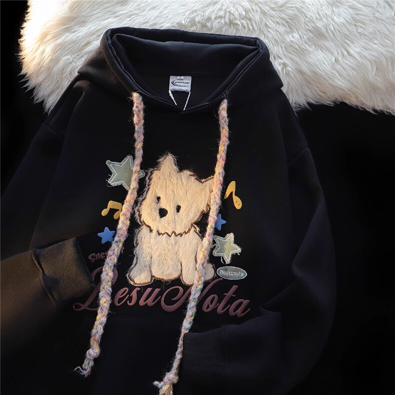 5566-P48美式新款慵懒chic彩虹小狗宽松百搭情侣连帽卫衣,女装卫衣/绒衫,星座617A-2