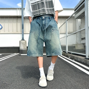 夏季美式设计感牛仔薄款潮牌宽松高街阔腿五分裤N275-P56图片