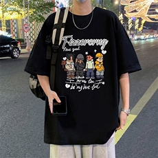 青少年短袖T恤男生夏季纯棉重磅卡通印花潮牌宽松大码五分袖衣服，男装T恤，星座304A