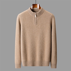 2025秋冬百搭时尚简约五针加厚半拉链针织衫，男装羊绒套衫，盛欣羊绒