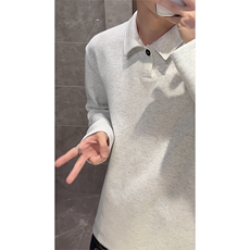 美式复古纯色翻领套头卫衣男女宽松休闲百搭POLO衫T恤W4710-特P26，男装T恤，电商A007