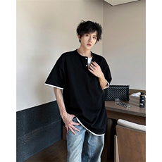 假两件亨利领t恤男款夏季短袖cleanfit美式复古五分袖T0767-P40，男装T恤，星座308B-2
