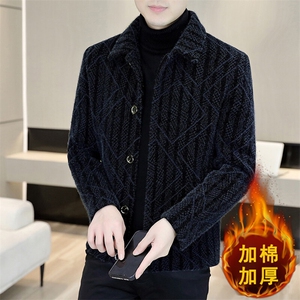 冬季新款男士商务休闲翻领加棉加厚毛呢大衣短款夹克外套A75P140图片