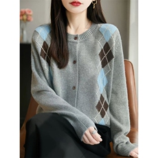 针织开衫女秋冬坑条加厚外套小个子羊毛衫，女装针织衫/毛衣，暖姿羊绒