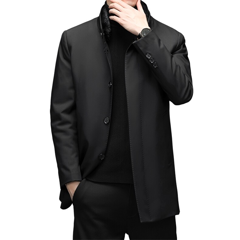 男士羽绒服冬季中长款水貂毛领保暖外套中年商务休闲加厚上衣男装,男装羽绒服,电商B212（原钱塘6029）