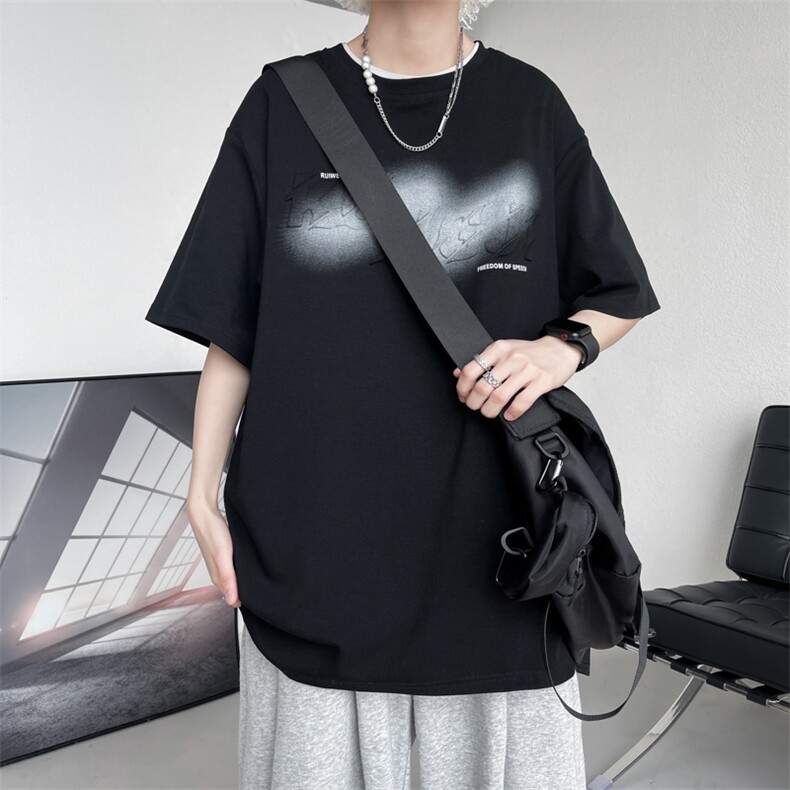 7XL-M美式纯钢印短袖T恤男2023夏季新款ins潮牌宽松加大码体恤,男装T恤,钱塘717(原712)