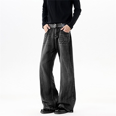 【现货】春装BKJ9083-P45控88闪电纹牛仔裤设计感直筒裤，男装牛仔裤，电商B335