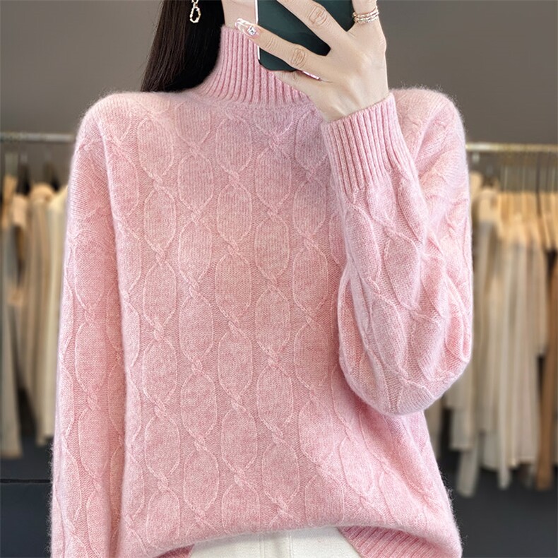 秋冬季羊毛休闲气质通勤椭圆半高领简约羊毛衫，女装羊毛衫，鸿陌羊绒