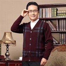 2023秋季新款针织开衫毛衣中老年人爸爸秋装V领男士保暖加厚上衣，男装针织衫/毛衣，电商B212（原钱塘6029）
