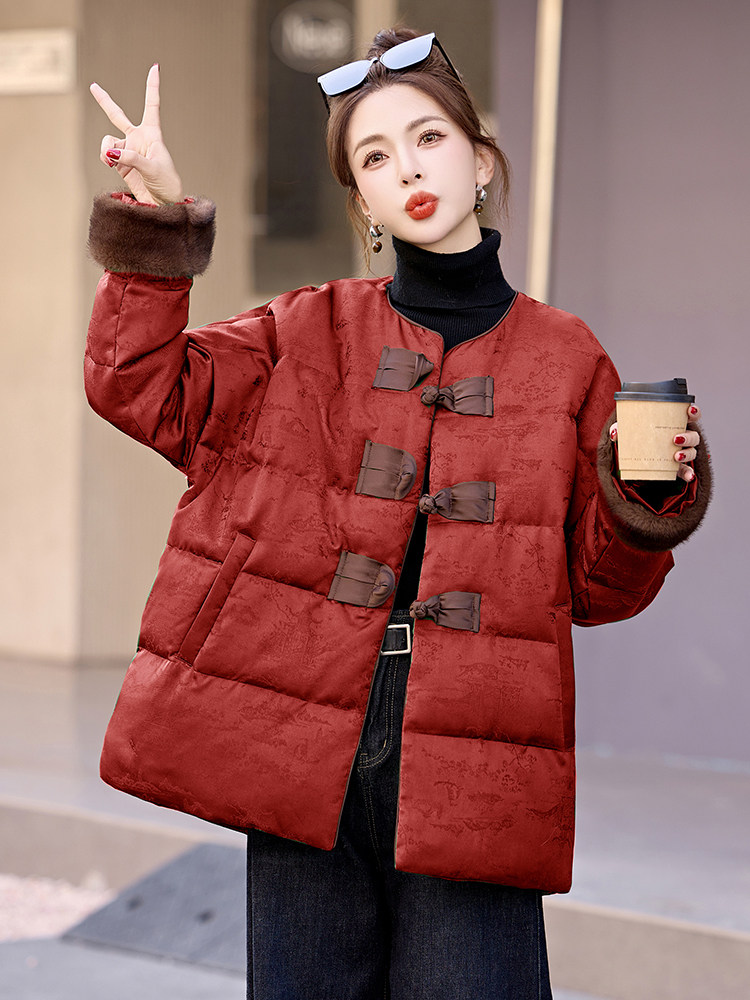 新中式提花盘扣设计羽绒服女2025冬季新款高端白鸭绒保暖外套,女装羽绒服,艾仟回(原伊仟回)