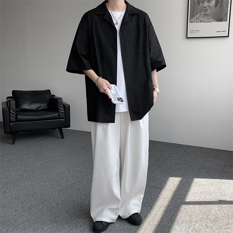 8XL-M亚麻短袖衬衫男夏薄款宽松休闲百搭大码半袖衬衣DC28002P50,男装衬衫,电商B312
