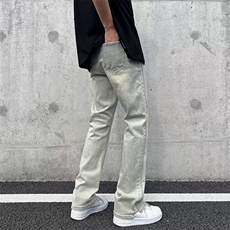 新款黄泥牛仔裤男女直筒做旧休闲显瘦裤美式高街微喇裤MN75-P55，男装牛仔裤，星座1008-1