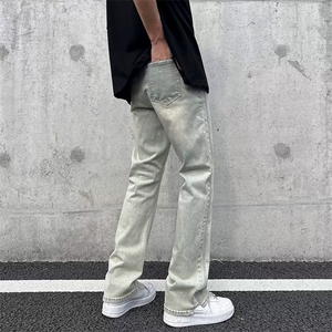 新款黄泥牛仔裤男女直筒做旧休闲显瘦裤美式高街微喇裤MN75-P55图片