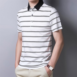 M2008 2021夏季新款T恤衫男POLO衫桑蚕丝短袖翻领图片
