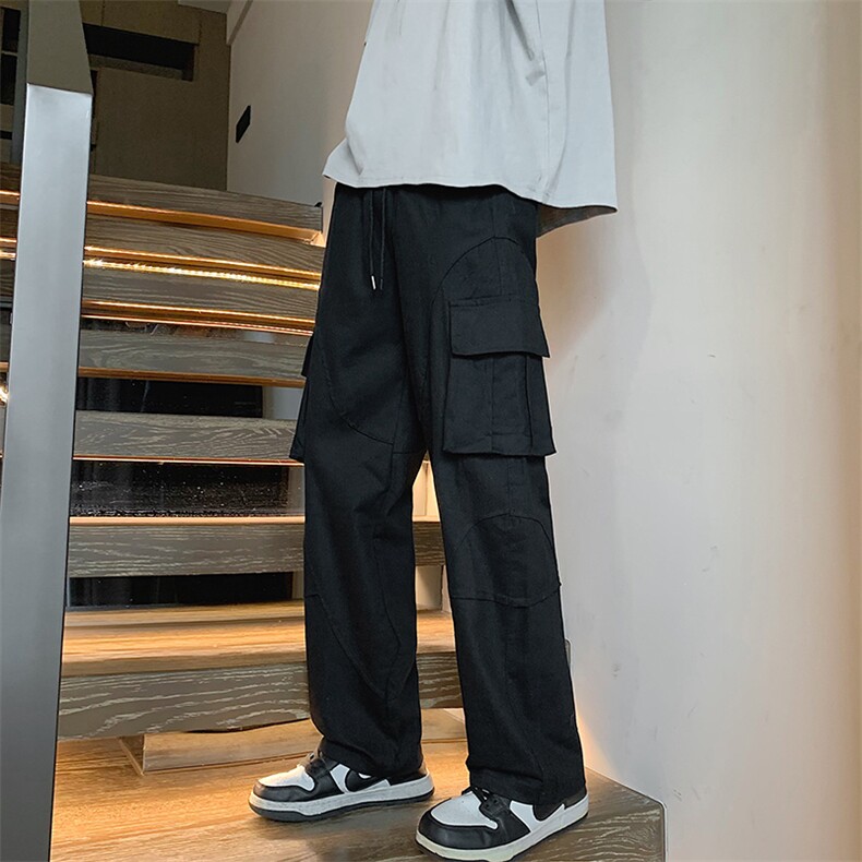 工装裤高街男港风裤子设计高级感多口袋直筒阔腿裤K609-P40,男装休闲裤,电商B278