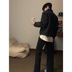 cleanfit短款外套男春秋款美式复古翻领棒球服潮牌褶皱飞行员夹克，男装夹克，星座506A