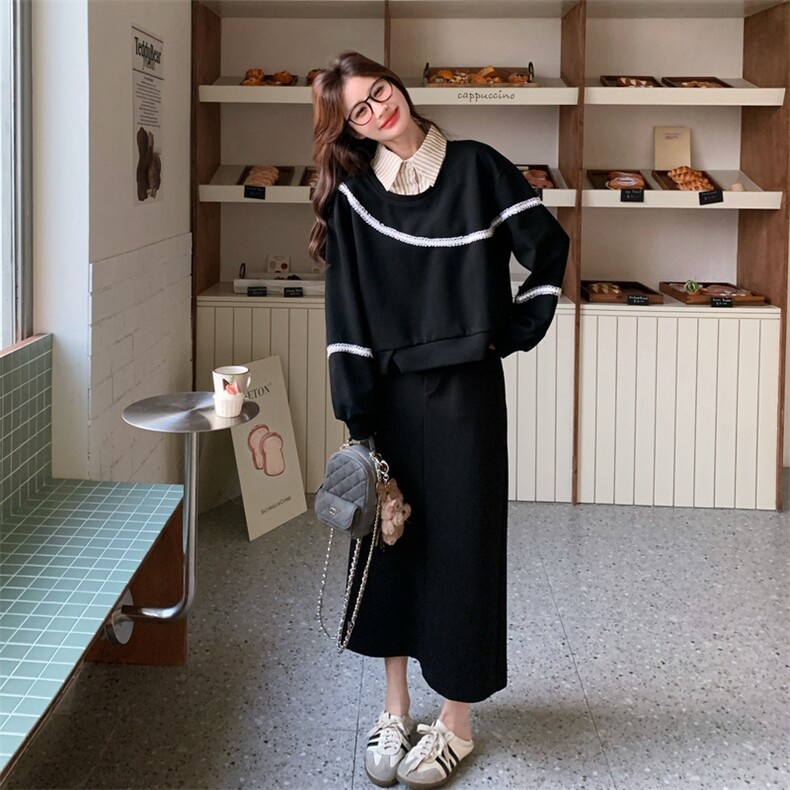 26春新款现-韩系假两件衬衫领卫衣裙套装2610-P170K278,女装套装/套裙,2B190