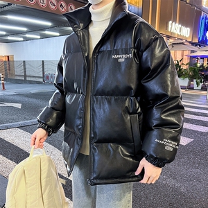 新款立领pu皮印花棉衣男秋冬季加厚面包服外套保暖棉服MY613-P115图片