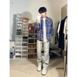 【有货】毛边破坏格子衬衫男长袖高级感拉链衬衣外套2503CC-特P45图片