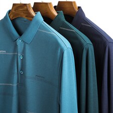 2023秋季新款中年男士翻领纯棉长袖T恤宽松上衣服薄款体恤打底衫，男装T恤，电商B212（原钱塘6029）